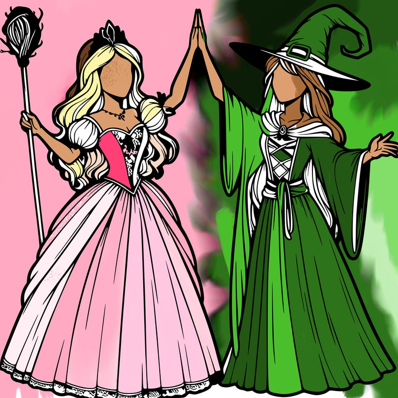 detailed realistic split of a princess and a witch