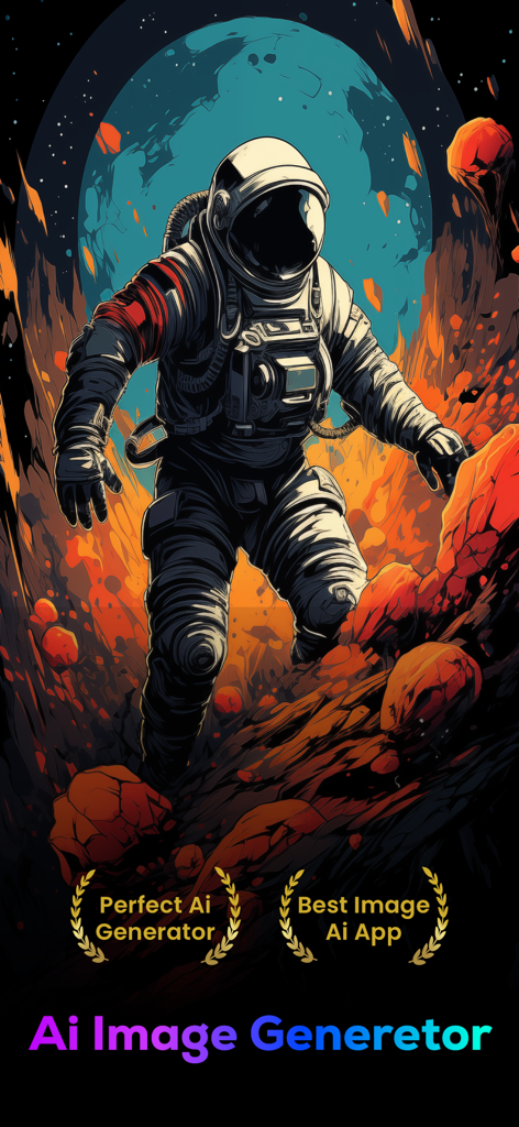 DeepAI: AI Image Generator - KI-generierte Illustration eines Astronauten auf einem felsigen Planeten mit einem blauen Mond im Hintergrund