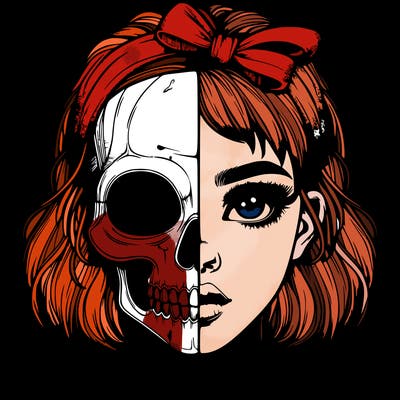 realistic girl with half skull mask