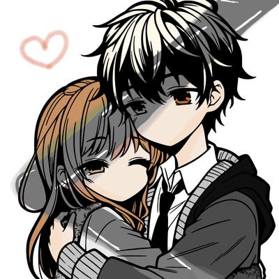 anime girl and boy hugging