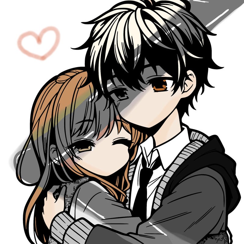 anime girl and boy hugging