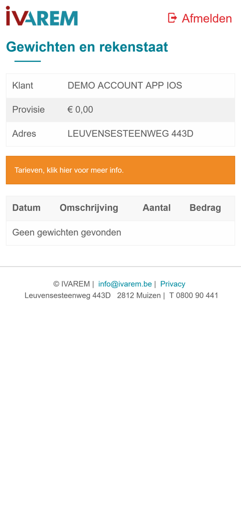 IVAREM - IVAREM app interface displaying waste weights and account statement information for a customer