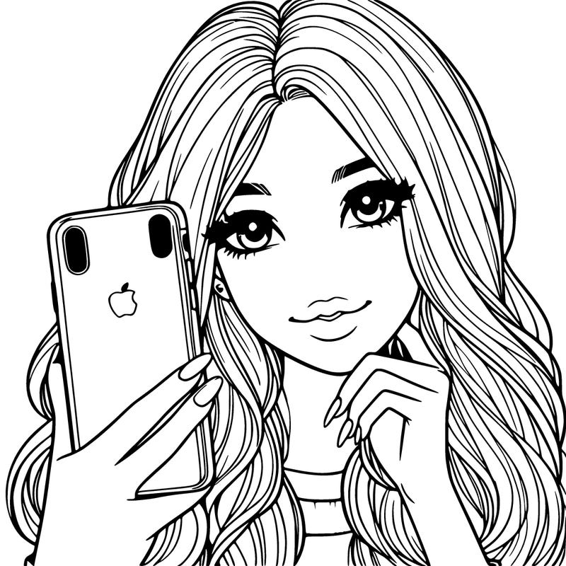 beautiful realistic girl holding iphone taking a selfie