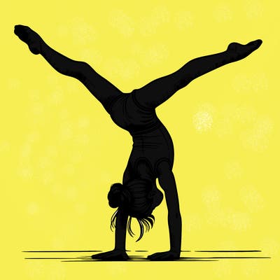realistic gymnastic hand stand girl in four splits