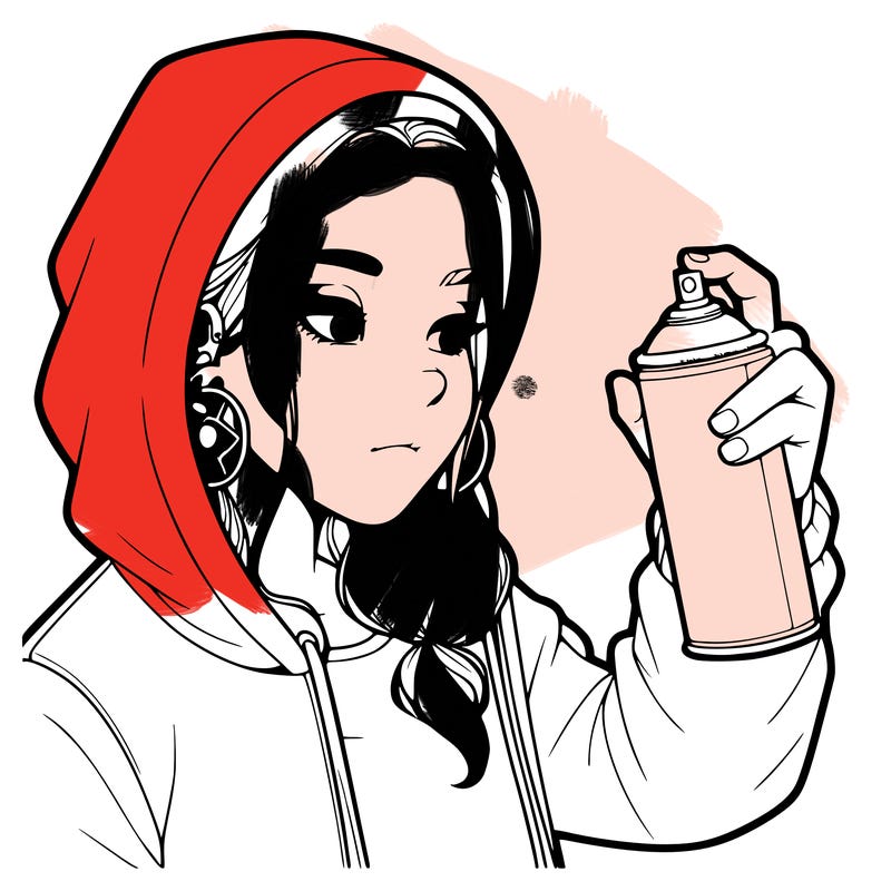 a realistic girl, spray painting