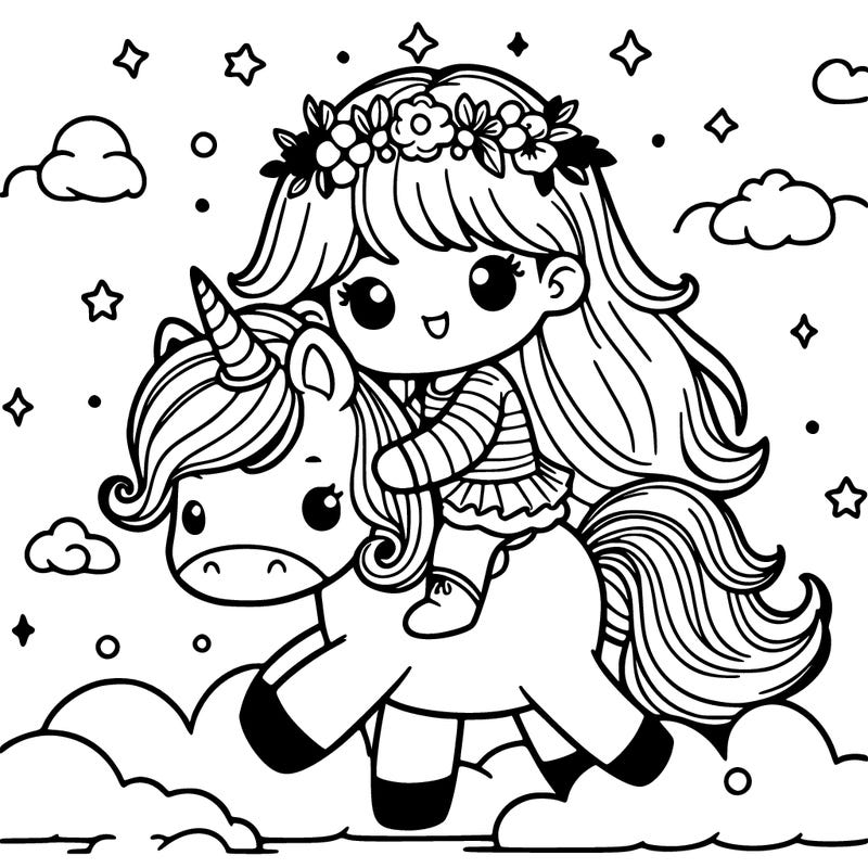cute girl riding unicorn