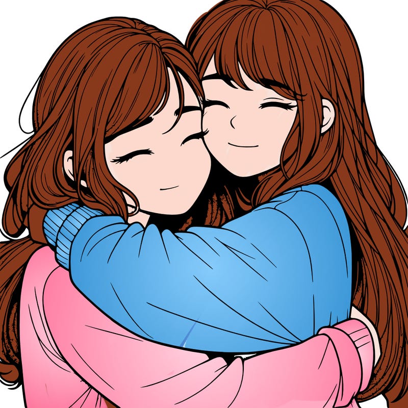 realistic two girls hugging