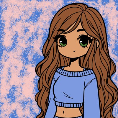 girl with long hair and a crop top with a sweater