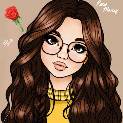 girl with long hair and freckles and glasses realistic