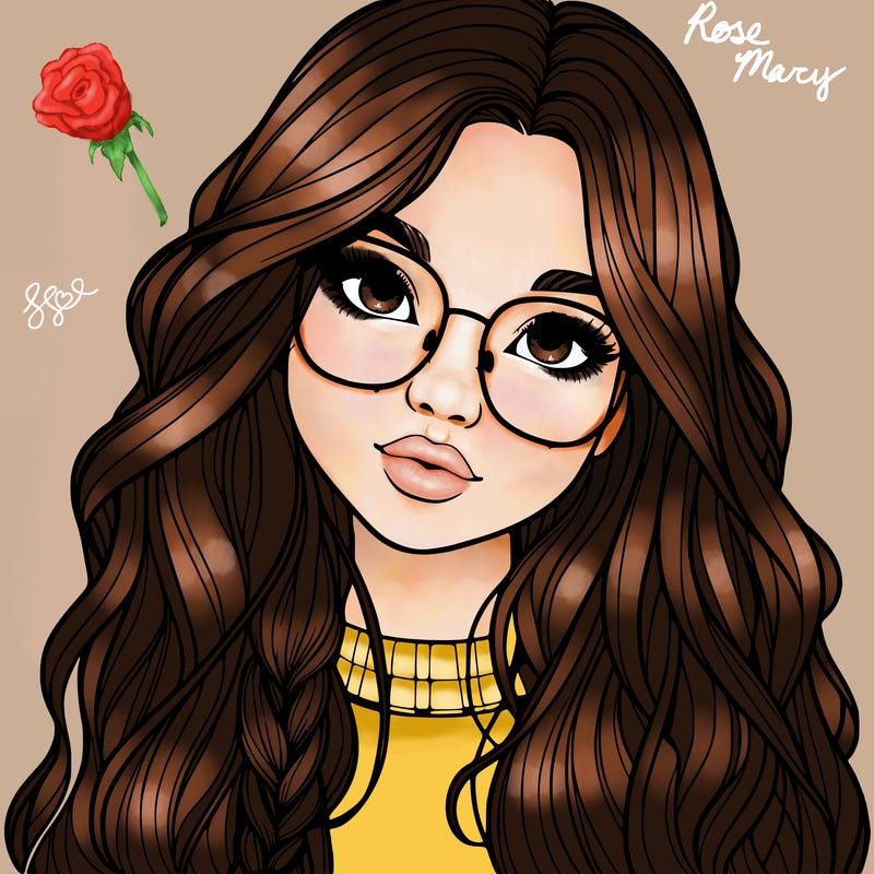 girl with long hair and freckles and glasses realistic