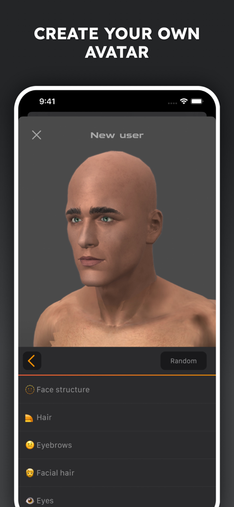 Gym Workout Tracker Planner AI - Interfaz de usuario que muestra la creación de un avatar 3D personalizado en la aplicación de fitness Gymnotize.