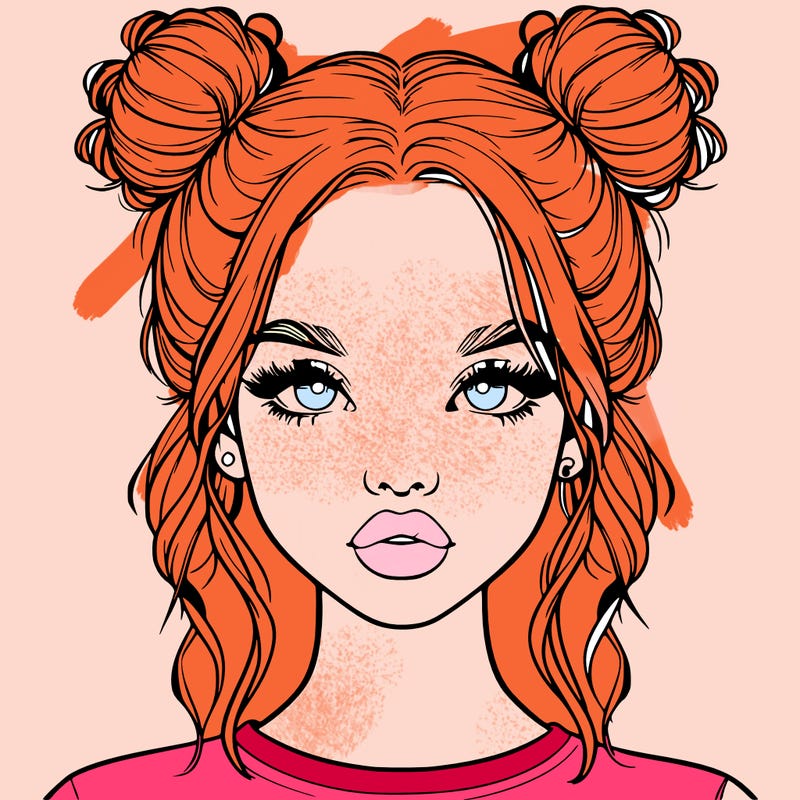 realistic girl with two buns in hair and lips