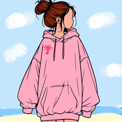 realistic girl with a oversized sweatshirt on and a bun