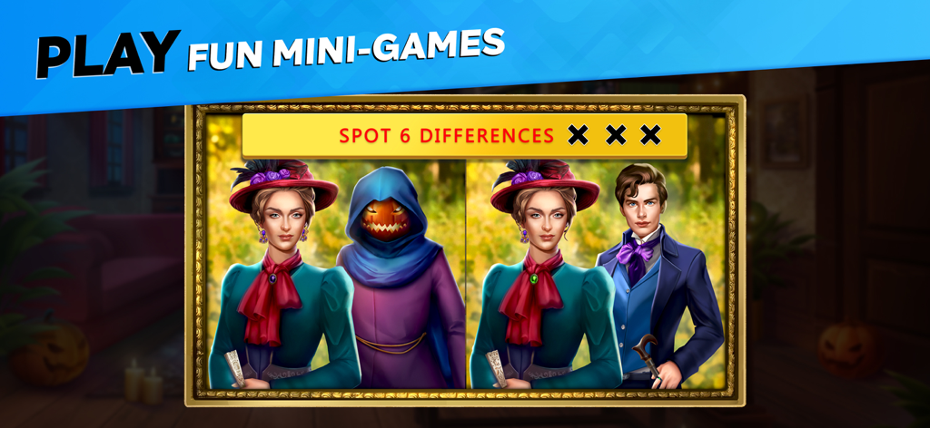 Puzzle Adventure Mysteries - パズルアドベンチャーミステリーの間違い探しミニゲーム画面。