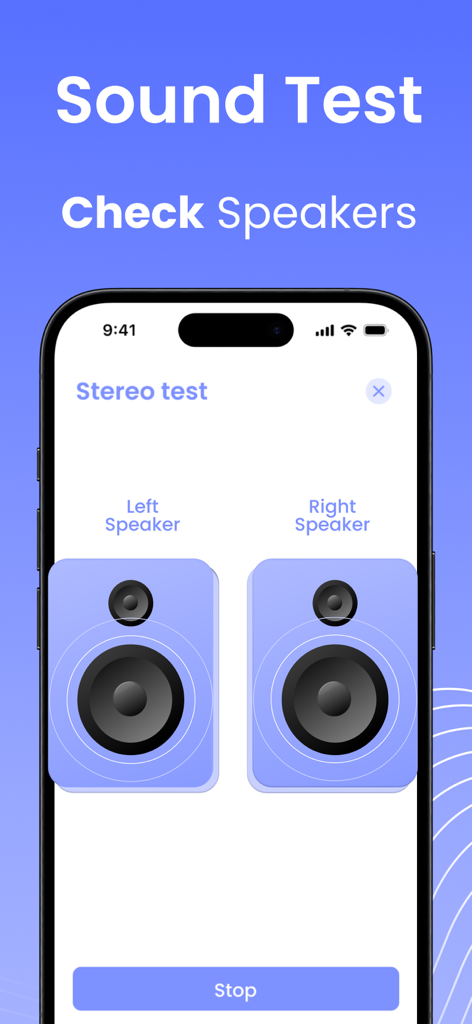Clear Wave - Clear Water Eject - Interface of Clear Wave app showing a stereo sound test to check left and right phone speakers