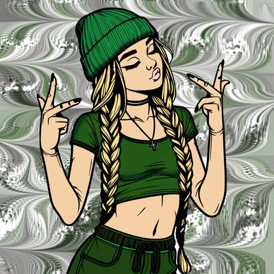 realistic teenage girl with braids and a beanie and crop top doing 🫶🏼