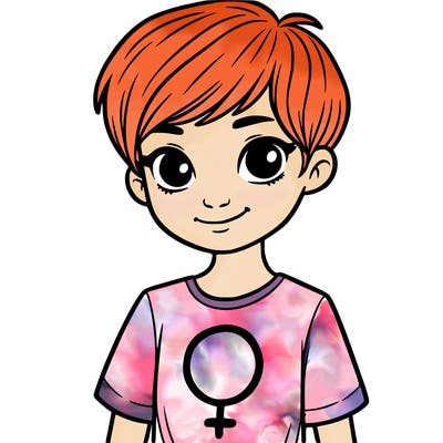 girl with pixie cut and feminist shirt