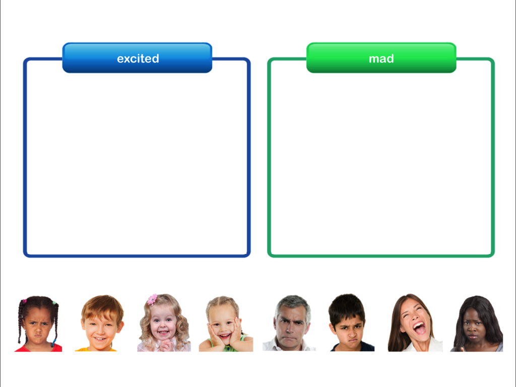 Autism iHelp – Sorting SLP - Educational sorting game for recognizing excited and mad emotions using real photos