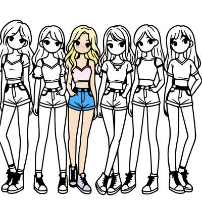 a group of girls wearing crop tops and shorts