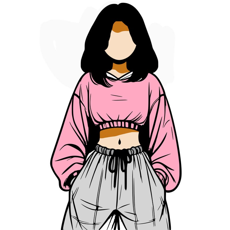 realistic girl faceless with baggy pants and a crop top