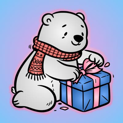 polar bear wrapping a present