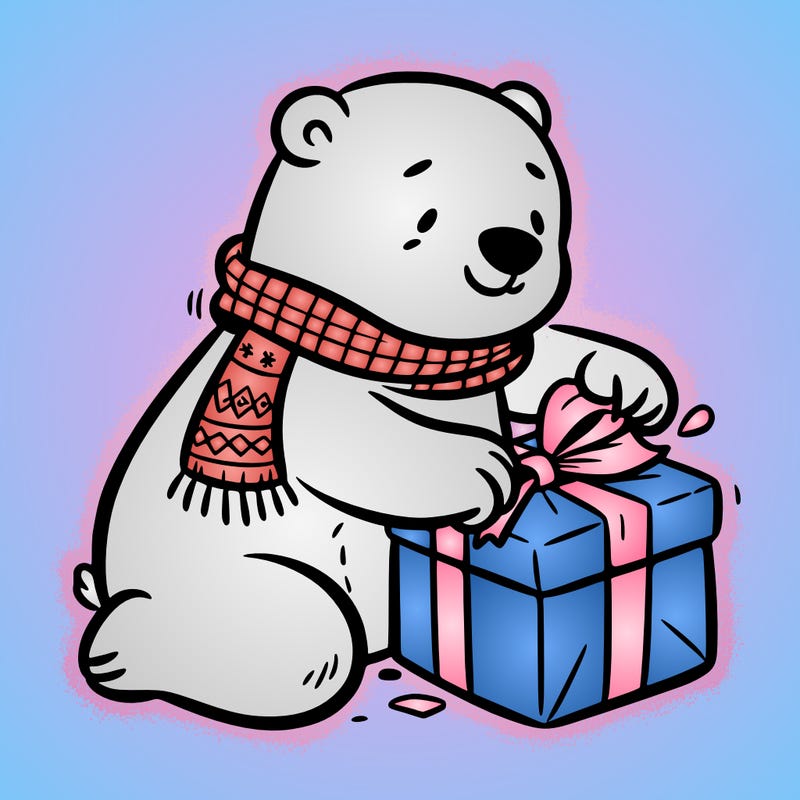 polar bear wrapping a present