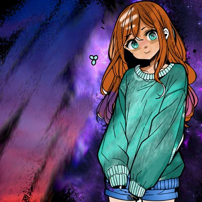 manga teen girl  in a sweater and baggy pants