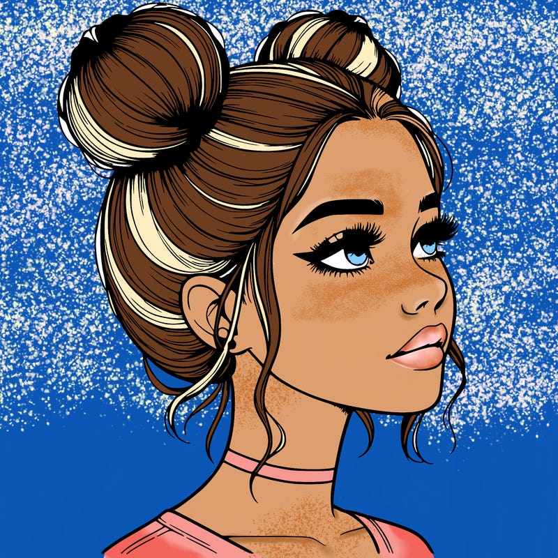 realistic girl with buns on the top of her head