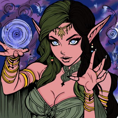 realistic scary beautiful elf sorceress casting spell