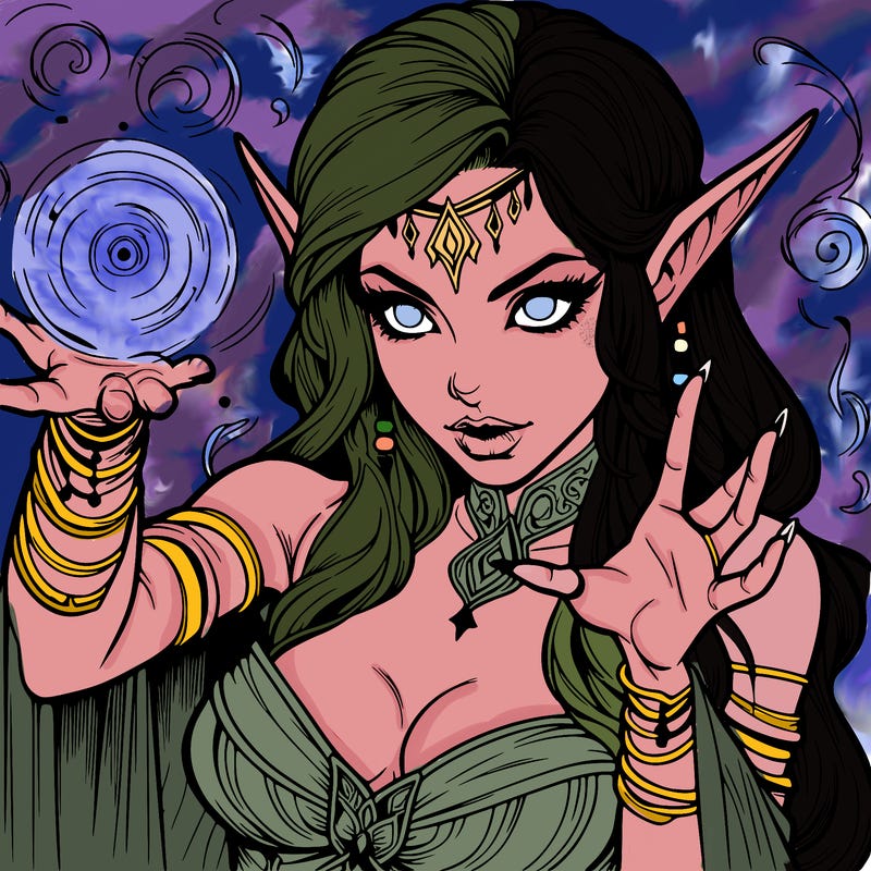 realistic scary beautiful elf sorceress casting spell