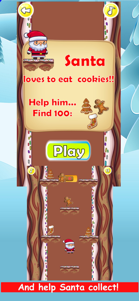 Christmas Train Snowman Games - Santa Claus in a platform game collecting Christmas cookies and stockings