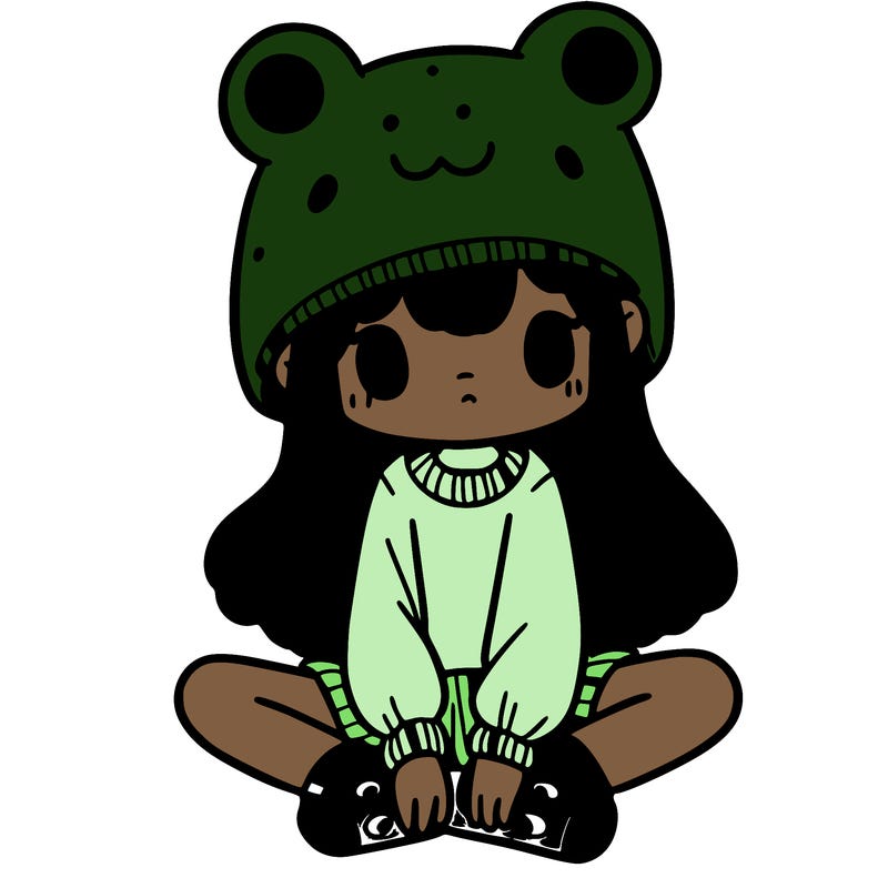 a girl wearing a frog hat and some frog socks