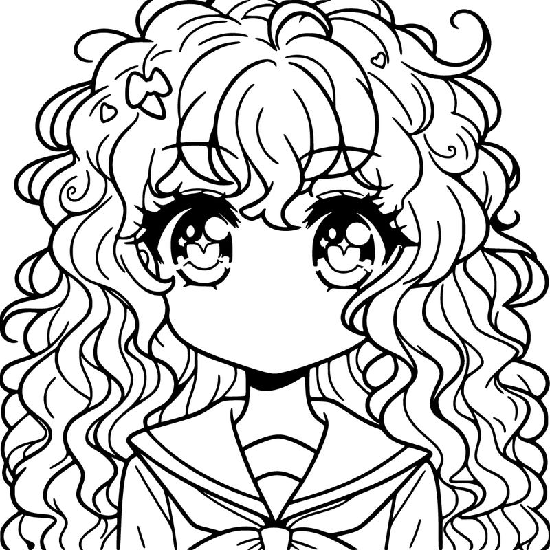 anime  girl with curly hair