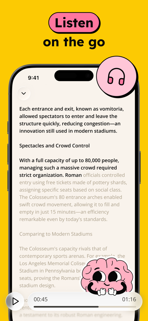 GenK app screen showing an audio player for listening to educational lessons on the go