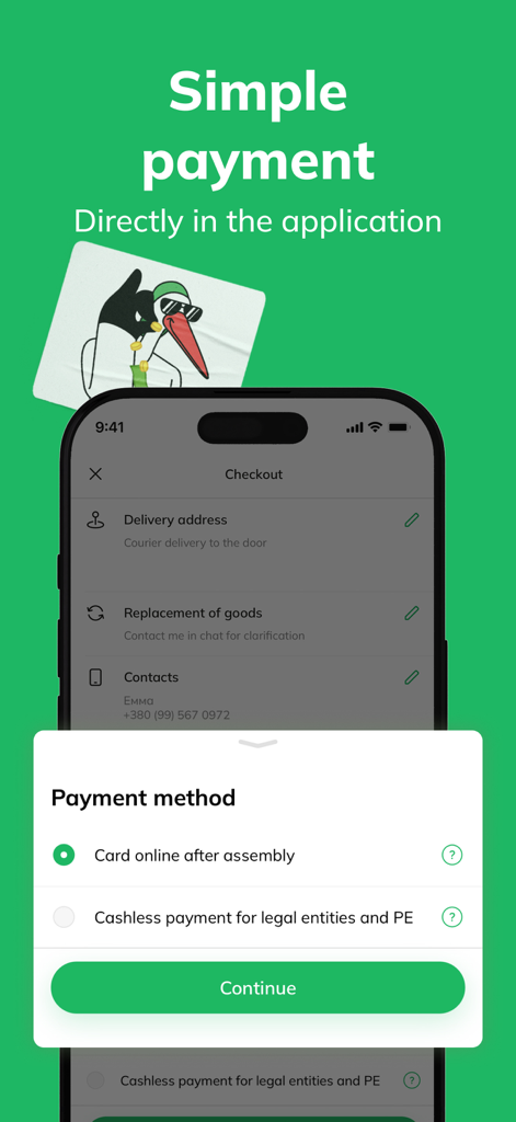 Zakaz.ua grocery delivery app - Checkout screen of the Zakaz.ua app showing payment method options on an iPhone.