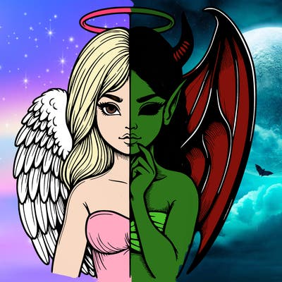 realistic angel half demon