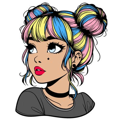 realistic girl with spacebuns