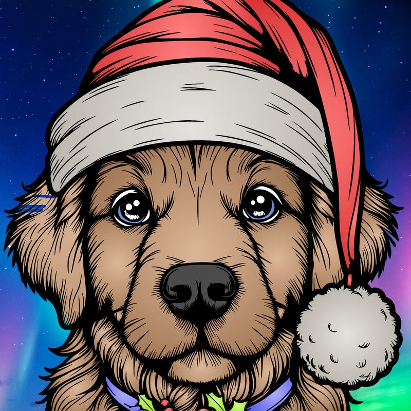 realistic dog with a christmas hat