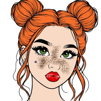 realistic girl with two buns on her hair and lips