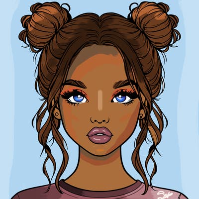 realistic girl with two buns in hair and lips
