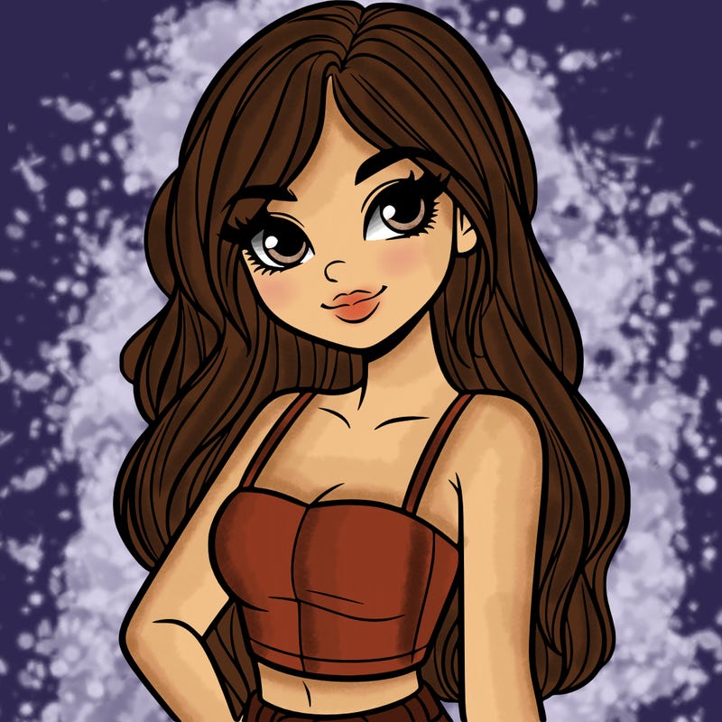 a pretty girl portrait in a crop top and has long hair and pretty eyes