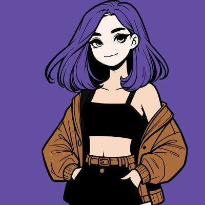 a realistic girl with a crop top and short shorts in an open jacket