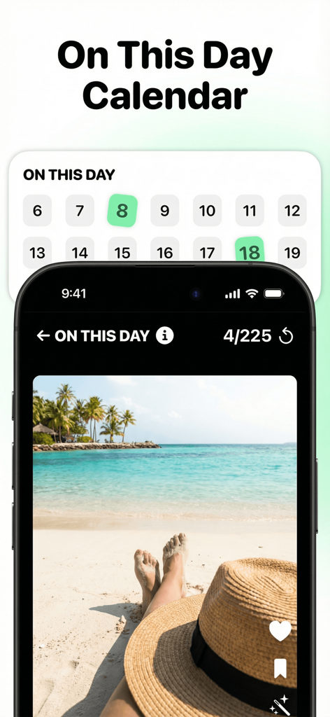 Función de calendario "Tal día como hoy" en la aplicación de limpieza de fotos Swipewipe.