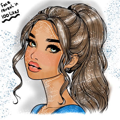 realistic girl with a ponytail on her hair and lips