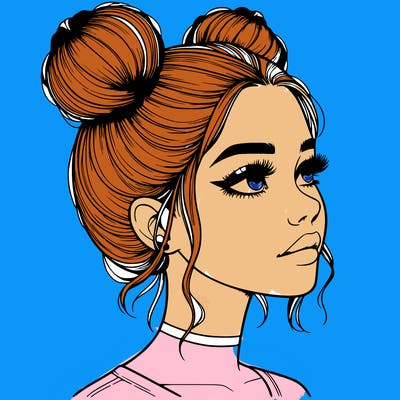 realistic girl with buns on the top of her head