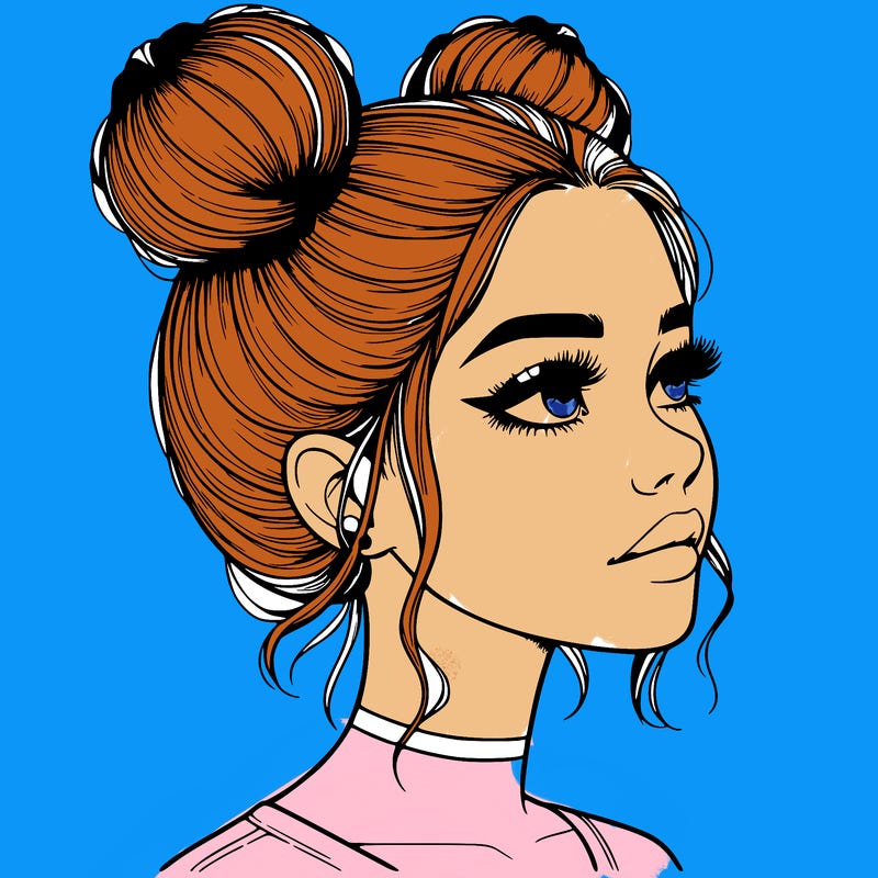 realistic girl with buns on the top of her head