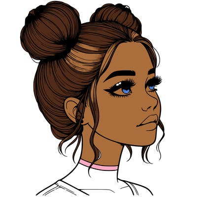 realistic girl with buns on the top of her head