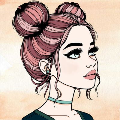 realistic girl with buns on the top of her head
