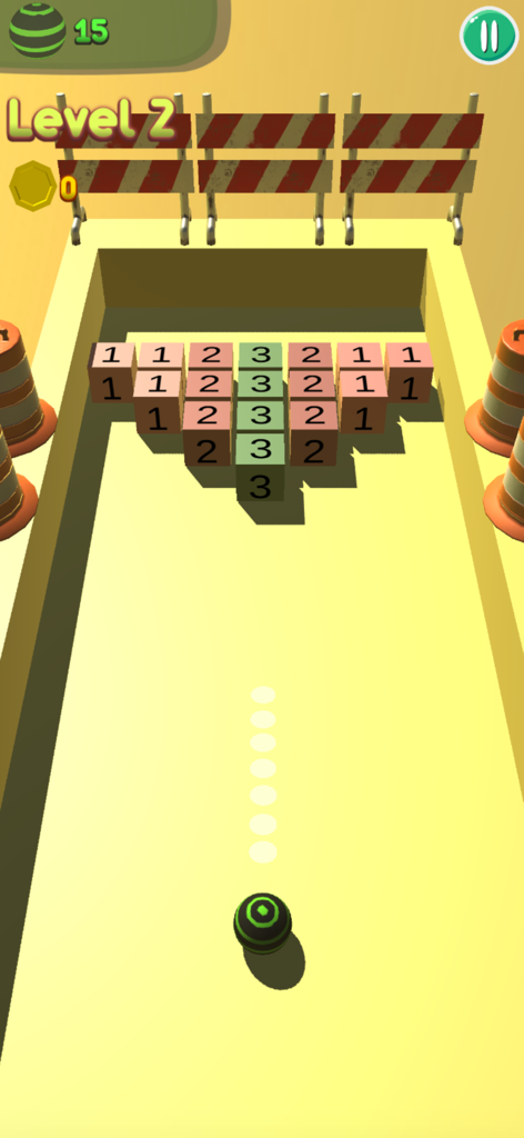 Bricks 3D Breaker - Bricks 3D Breaker mobile game level 2 gameplay with construction theme and numbered blocks