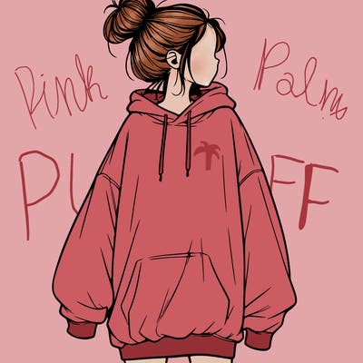 realistic girl with a oversized sweatshirt on and a bun